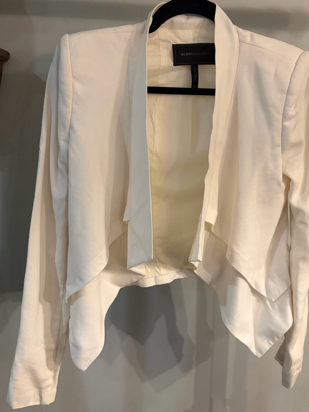 BCBGMaxAzria Cream Open-Front Draped Blazer linen blend Gardenia size xs